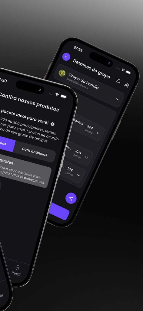 Bolão Entre Amigos - Two iPhone screens showing the Bolao Entre Amigos soccer pool app group rankings and subscription options