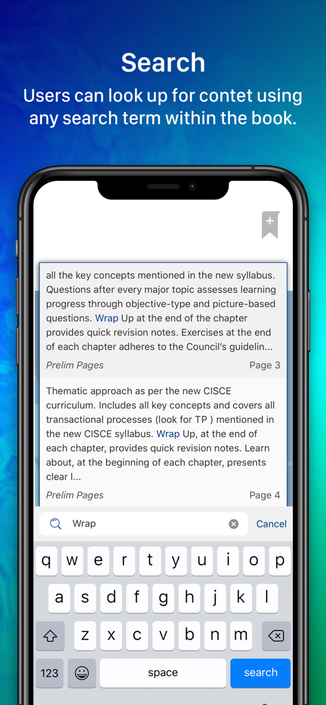 Oxford Educate - Oxford Educate app search interface showing keyword results within a digital textbook