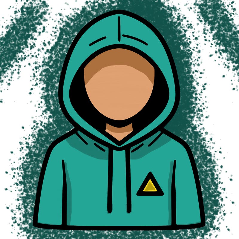 a person with non face waering a hoodie with a small triangle symbol