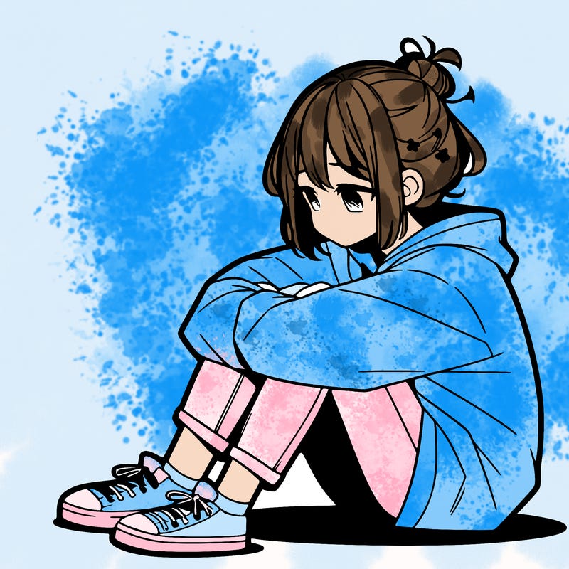 sad anime girl sitting alone
