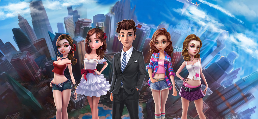 The Life - Simulator Games - Personaggio magnate di successo circondato da donne alla moda in un ambiente urbano moderno