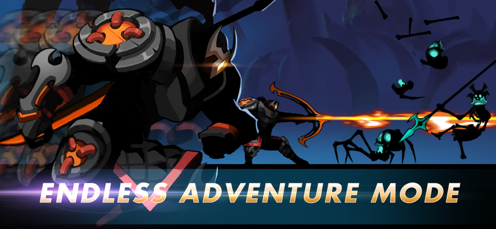 Stickman ninja hero using a bow against enemies in Endless Adventure Mode