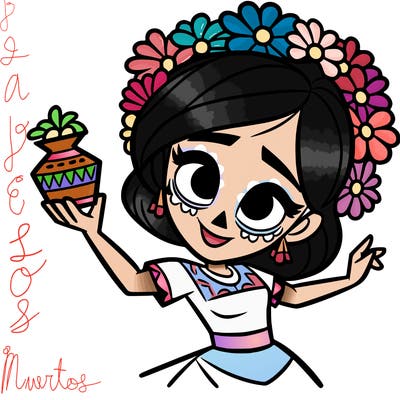 a disney style day of the dead woman.