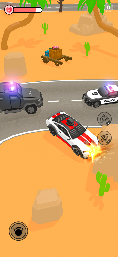 Police Car Chase Police Games - Coche muscle blanco escapando de coches de policía y vehículos SWAT en una persecución por el desierto