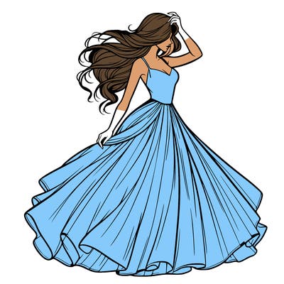 realistic woman with dress flowing in the wind