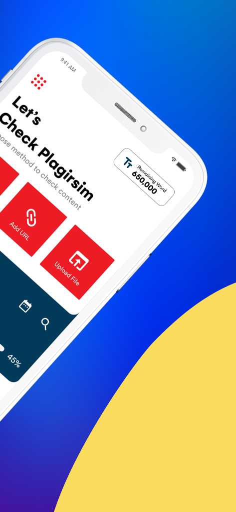 Plagiarism Checker app dashboard showing options to upload files and add URLs for content verification.