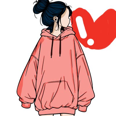 realistic girl with a oversized sweatshirt on and a bun