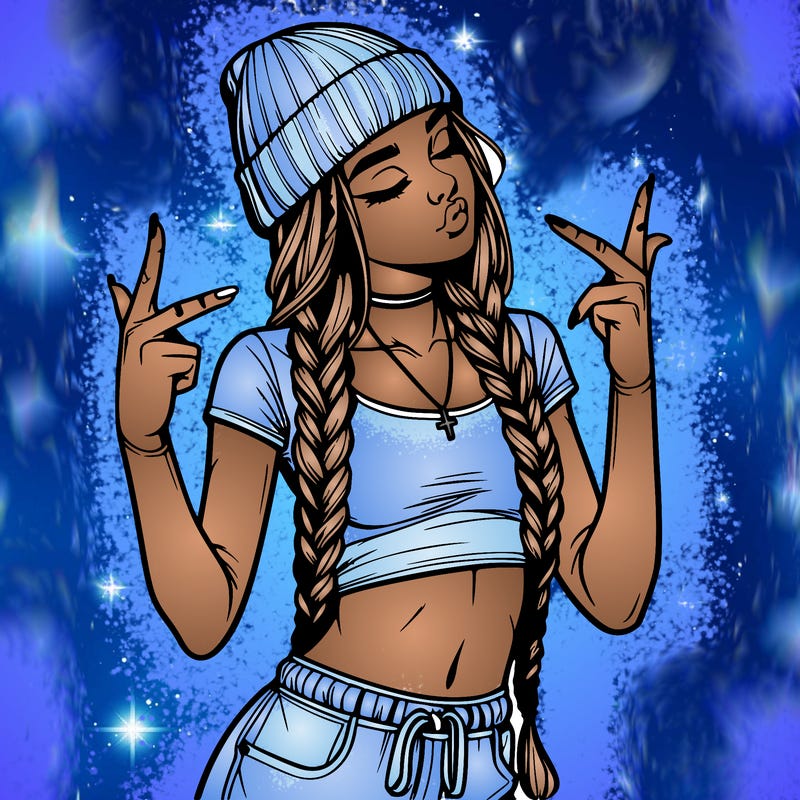 realistic teenage girl with braids and a beanie and crop top doing 🫶🏼