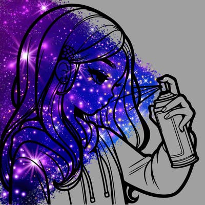 a realistic girl spray painting