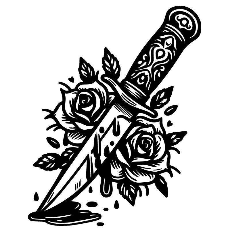 knife with roses and thorns and blood