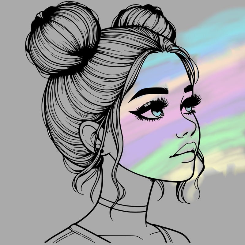 realistic girl with buns on the top of her head
