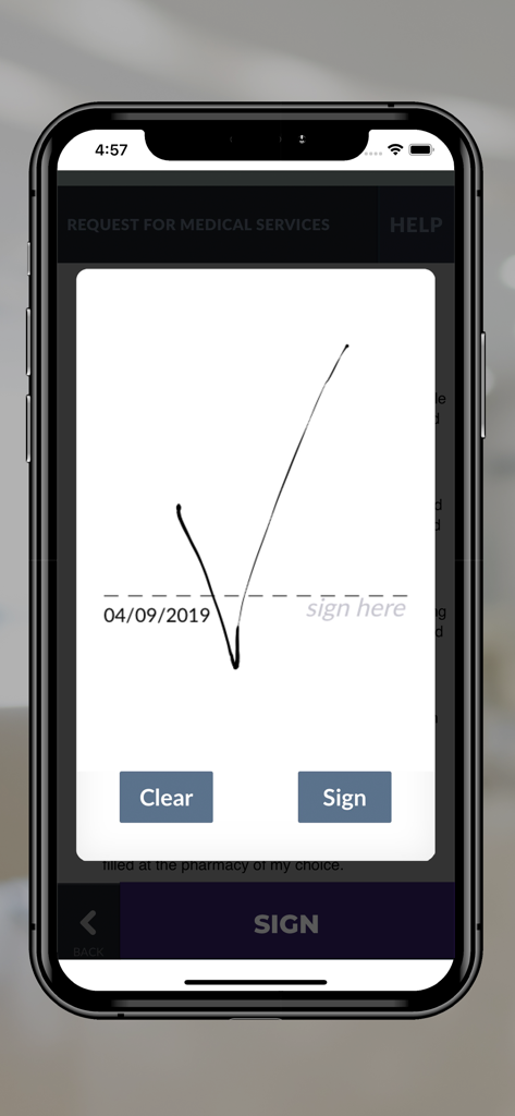 Bildschirm für digitale Signaturen zur medizinischen Einwilligung in der Teladoc Health Patient App