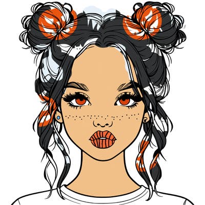 realistic girl with two buns in hair and lips