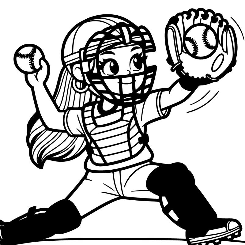 a softball girl catcher receiving a pitch
