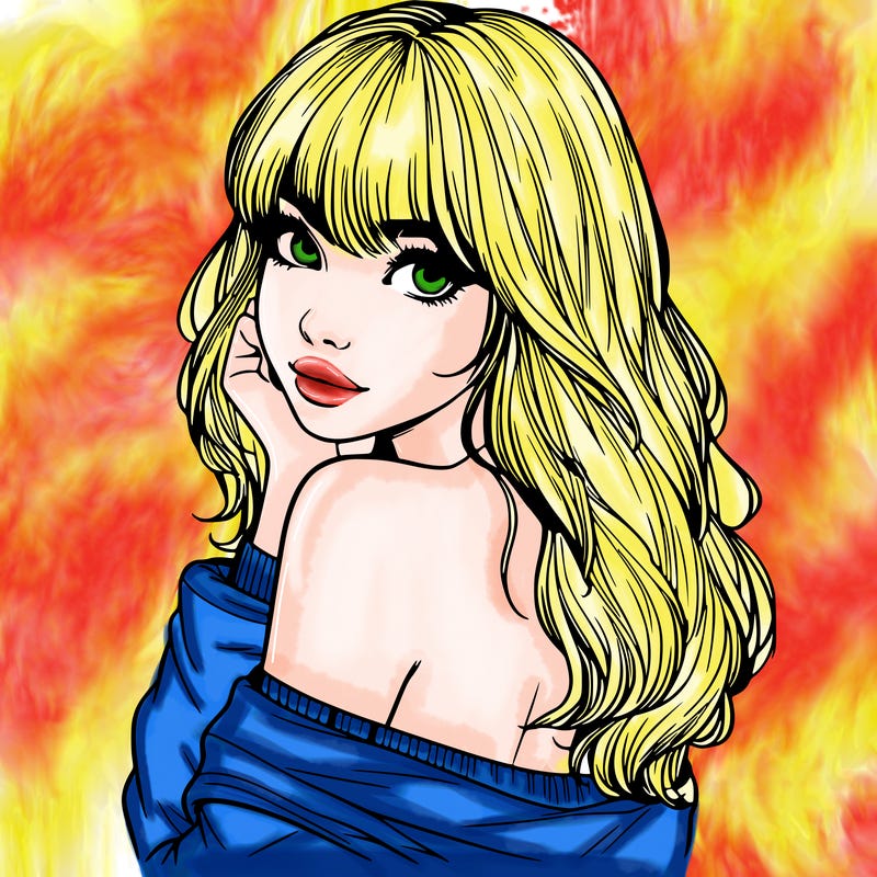 realistic girl with bangs looking over her shoulder