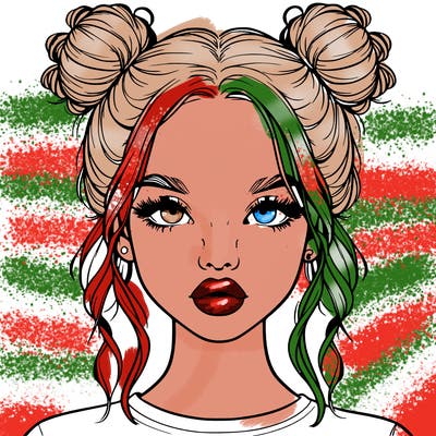 realistic girl with two buns in hair and lips