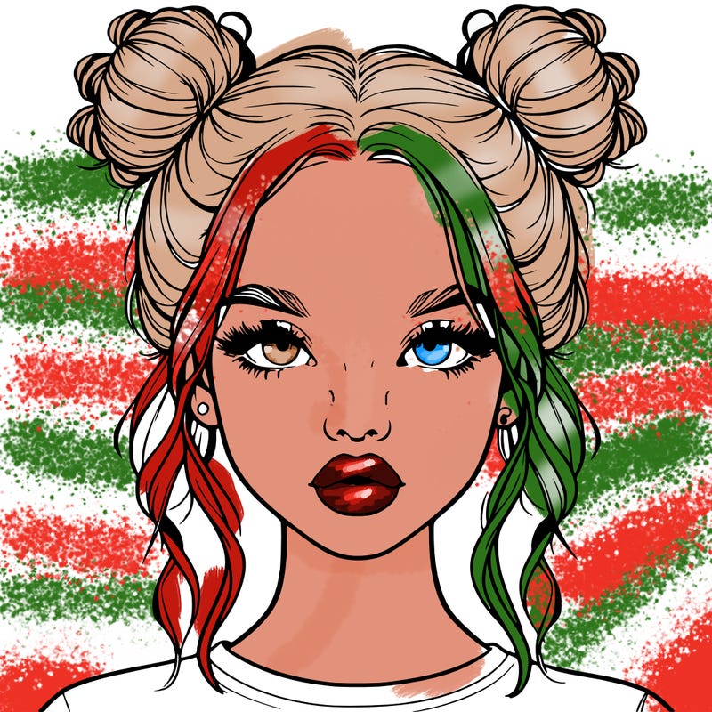 realistic girl with two buns in hair and lips