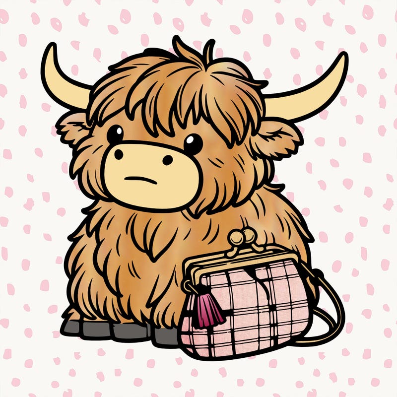 highland cow in a purse