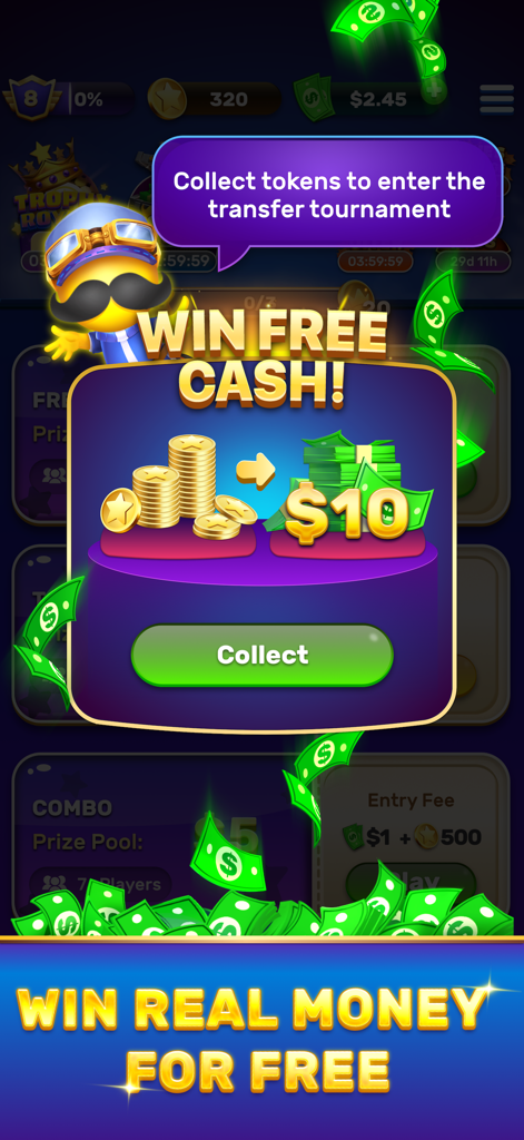 Bingo Stars app screen showing win free cash reward pop up