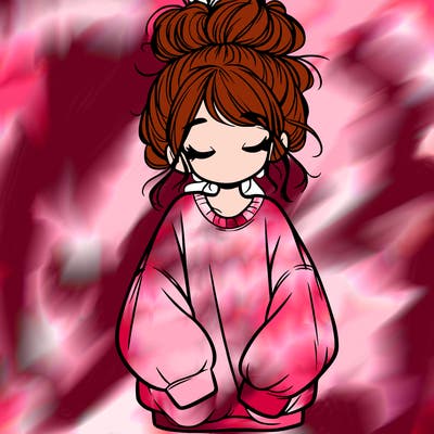 girl with baggy sweatshirt and messy bun