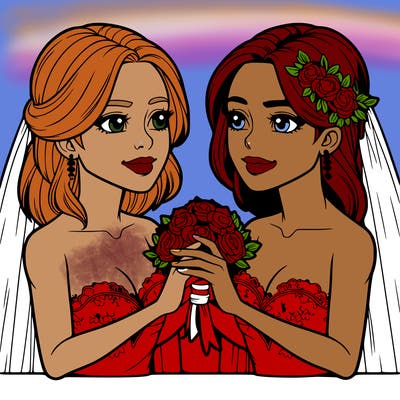 two realistic  women marrying each other