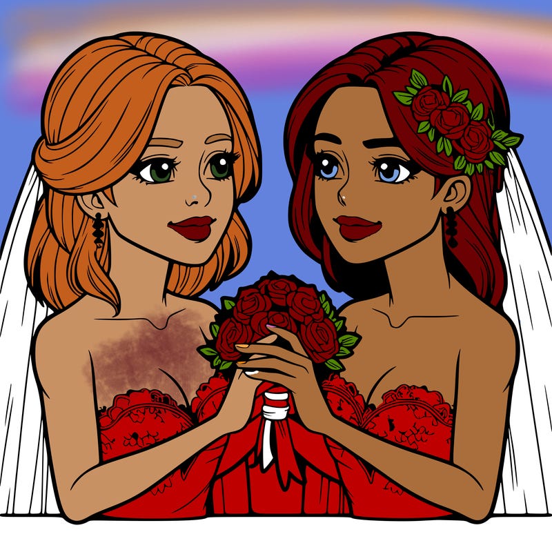 two realistic  women marrying each other