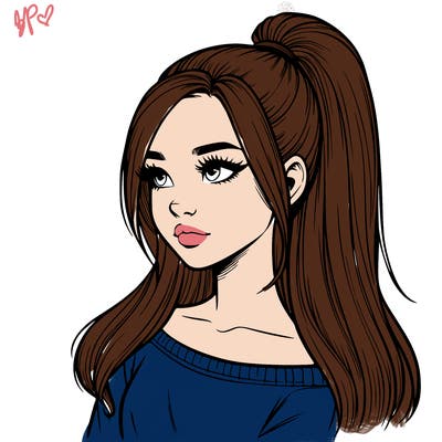 realistic girl with a high ponytail