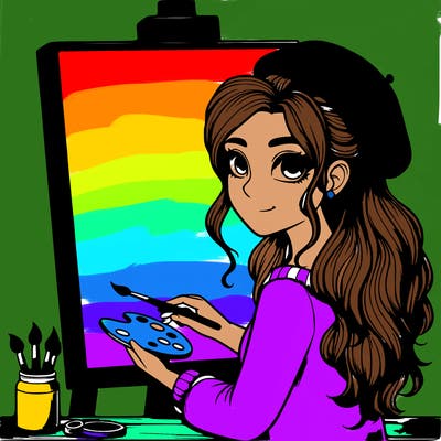 realistic girl artist painting a blank canvas