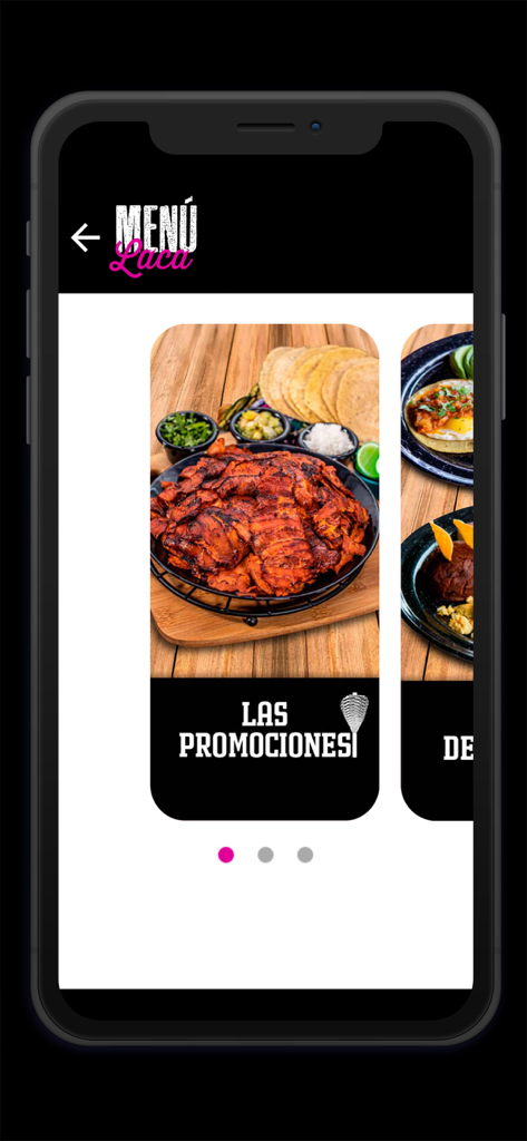 Laca Laca mobile app menu screen showing Mexican food and promotions