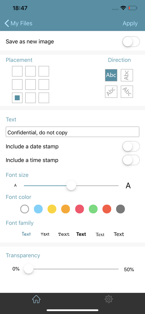 Interfaz para añadir marcas de agua personalizadas y superposiciones de texto en WinZip Pro