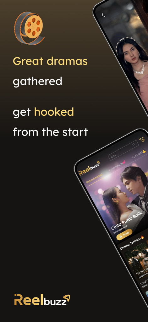 Reelbuzz mobile app interface for short vertical drama videos on a smartphone screen