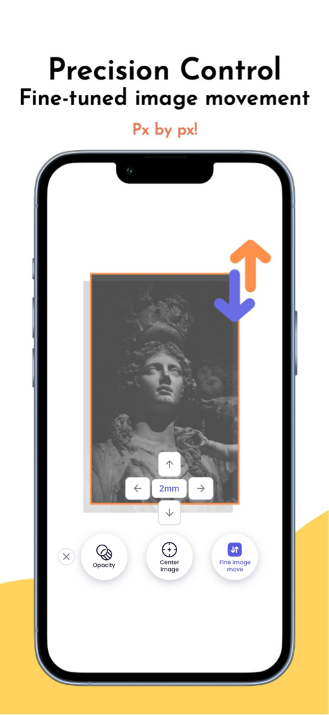AR Tracing Projector: ArtSync - ArtSync app interface demonstrating precision control for fine tuning image placement pixel by pixel.