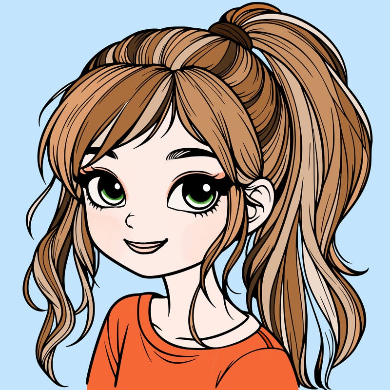 realistic girl with ponytail