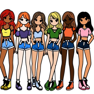 a group of girls wearing crop tops and shorts