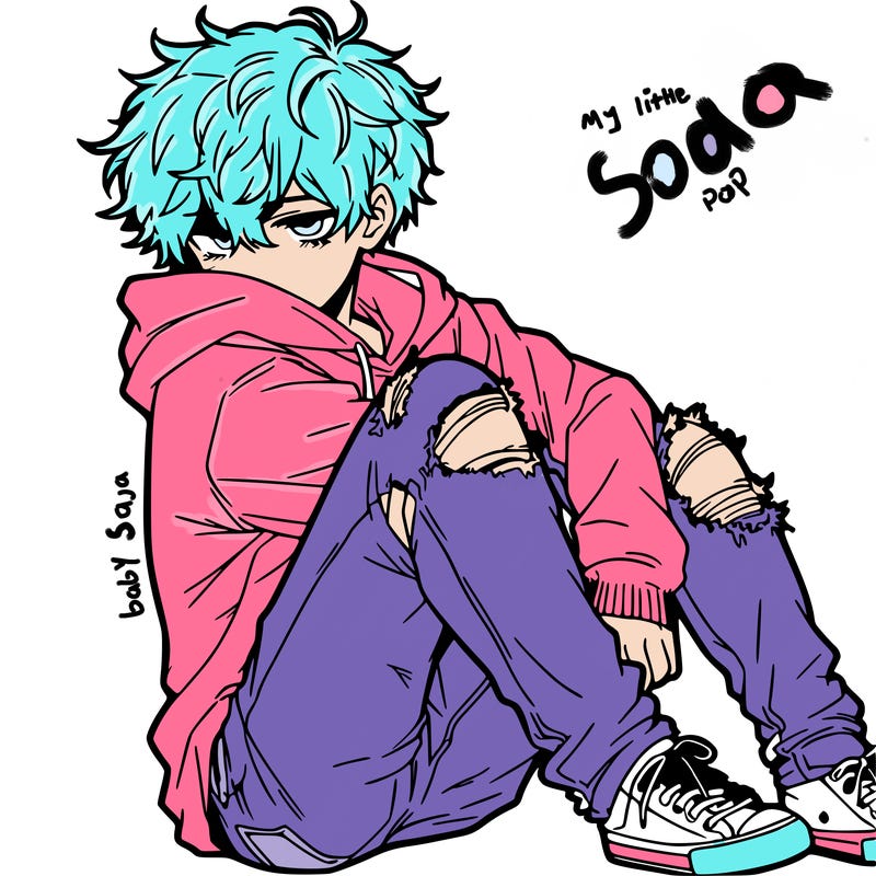 a male hoddie ripped jeans messy hair anime