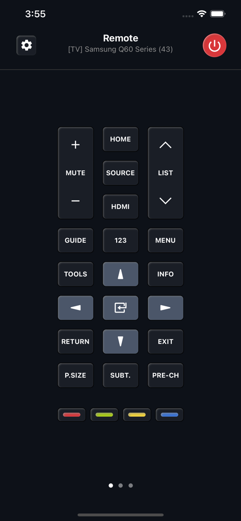 Digital remote control interface for a Samsung Smart TV on a smartphone app screen