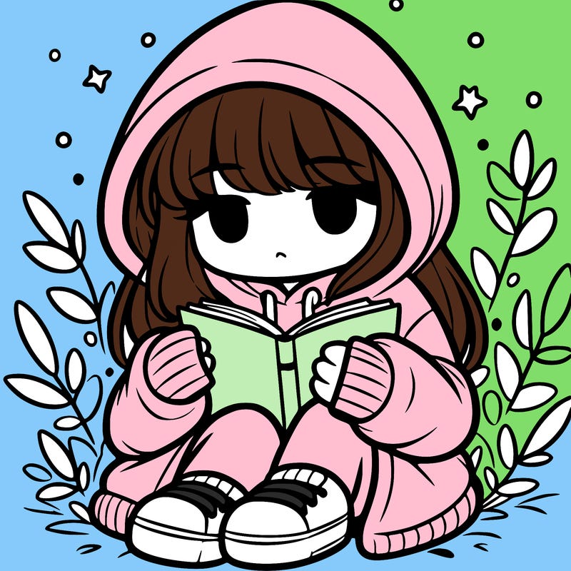 girl in oversized hoodie reading a book