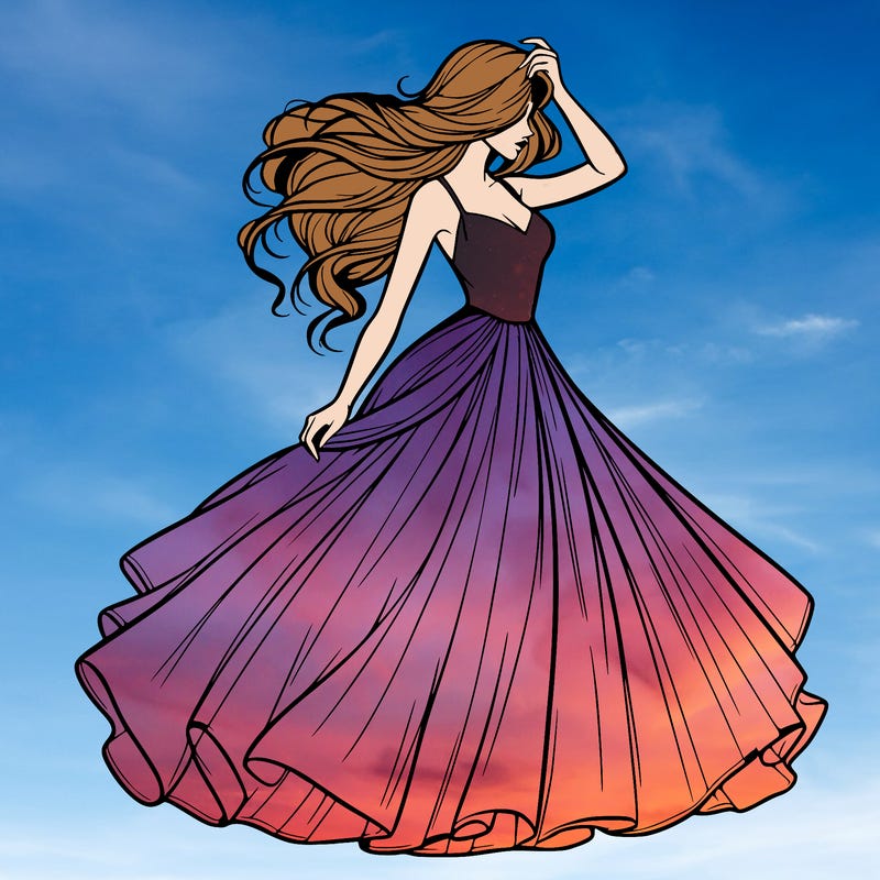 realistic woman with dress flowing in the wind