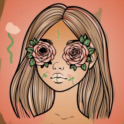 a realistic girl with roses for eyes