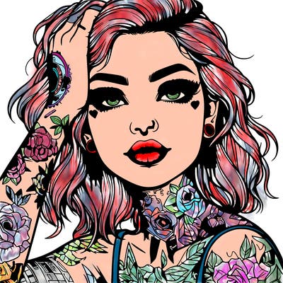realistic girl with tattoos all over