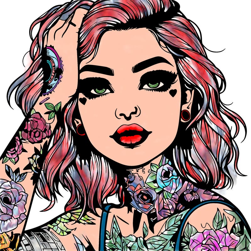 realistic girl with tattoos all over