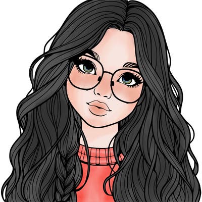 girl with long hair and freckles and glasses realistic