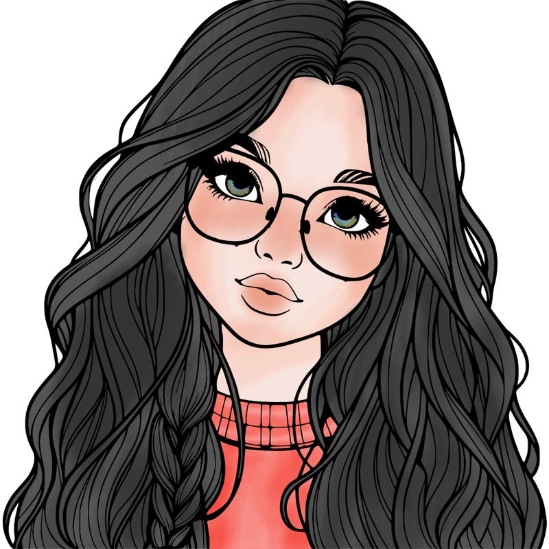 girl with long hair and freckles and glasses realistic