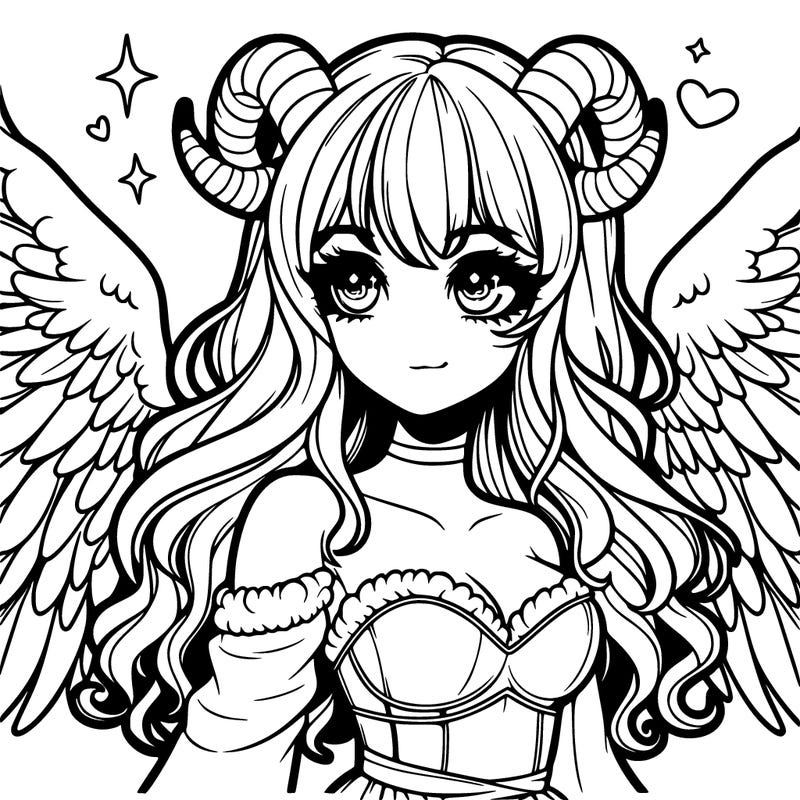 realistic girl with horns and wings