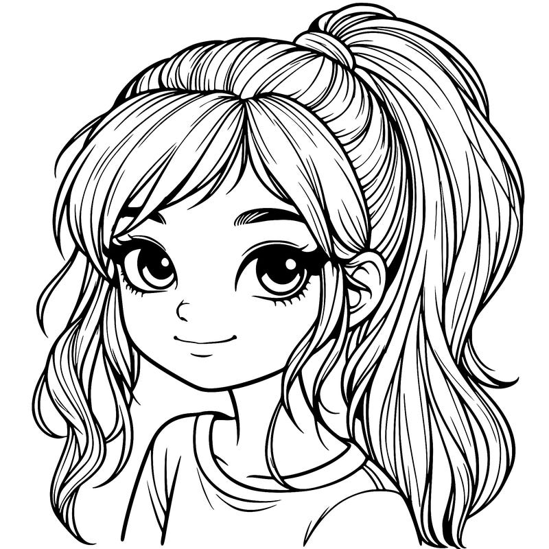 realistic girl with ponytail