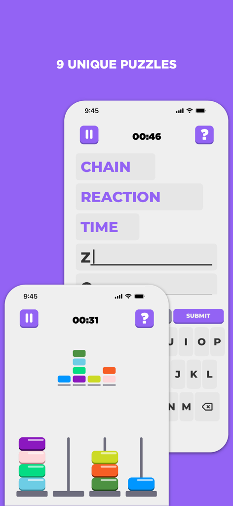 Two mobile phone screens displaying different word association and logic puzzles from the Puzzlit app.