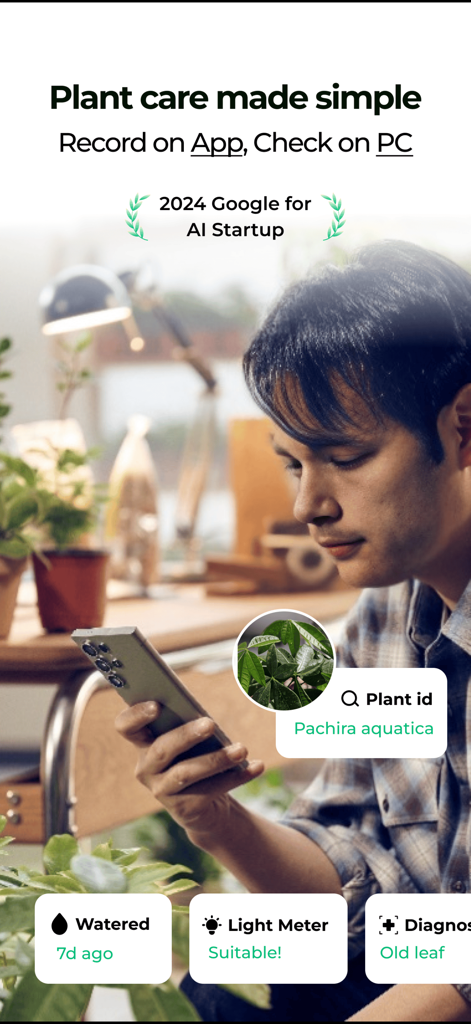 Plant Care: Plantingo - Un usuario identificando una planta usando la función de escáner de IA de la aplicación Plantingo