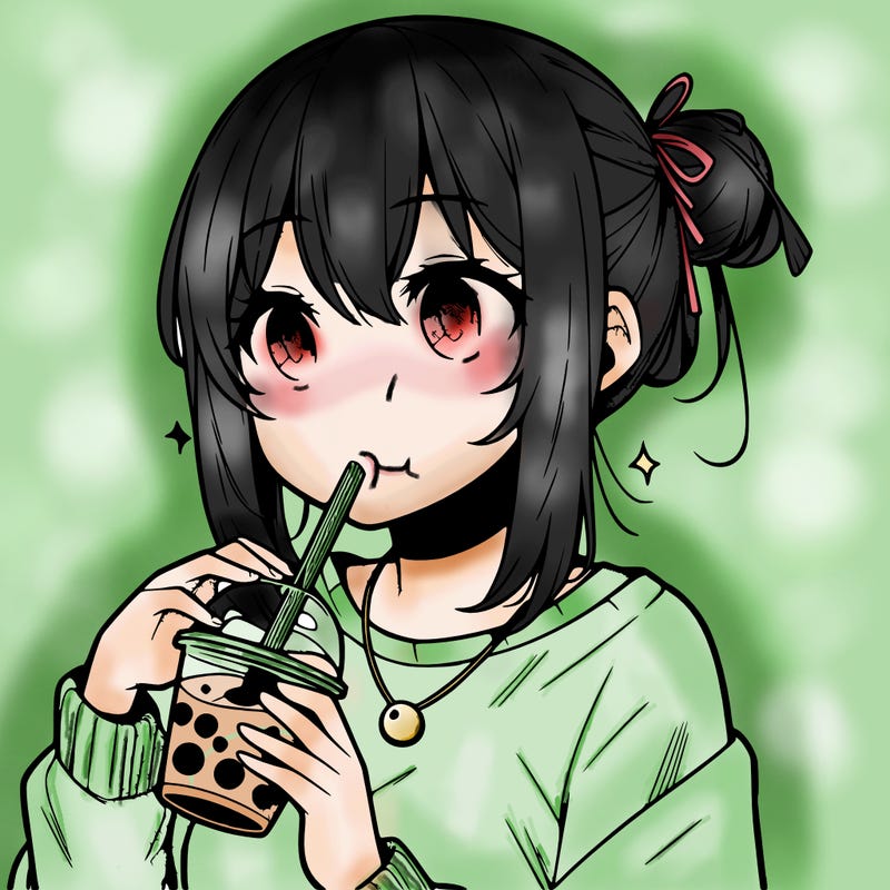 manga character drinking boba