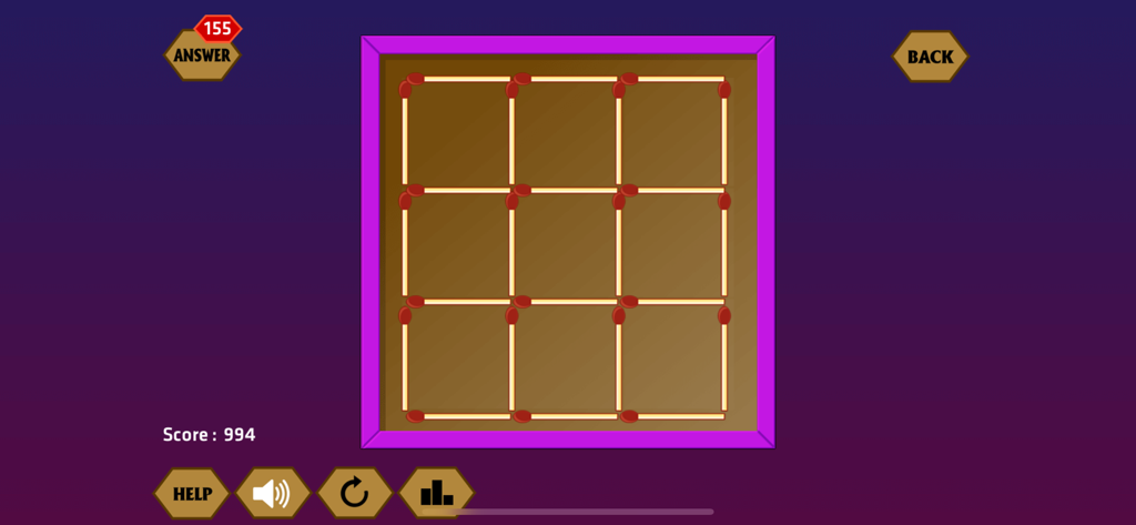 A matchstick grid puzzle level in the River IQ 2 logic test app
