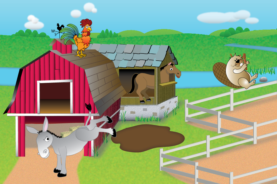 Old MacDonald - Interactive farm scene with animals including a donkey horse and rooster in the Old MacDonald app